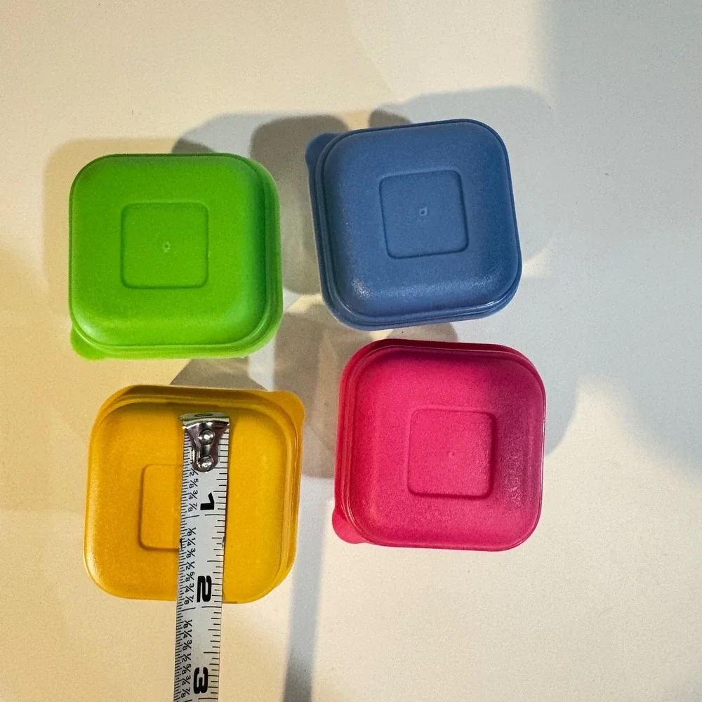 Vintage Mini Square Food Storage Containers Set of 4 Colorful Lids